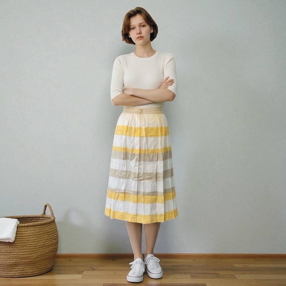 Yarell Vintage Skirt Pleated Striped beige yellow white